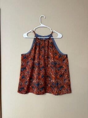 Bar III Women’s Printed Sleeveless Halter Neck Top Orange Blue Zig Zag Size XL
